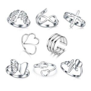 Silver Rings Set 8 Pack Stainless Steel for Women Silver Aesthetic Jewelry